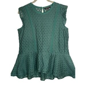 Banana‎ Republic Elevated Green Eyelet Lace Peplum Top Women's Small Sleeveless